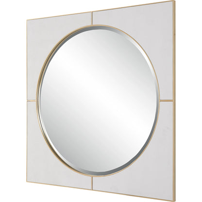 Cyprus Square Mirror by Uttermost in gold. Made from mirror, mdf, pu leather in a modern style.