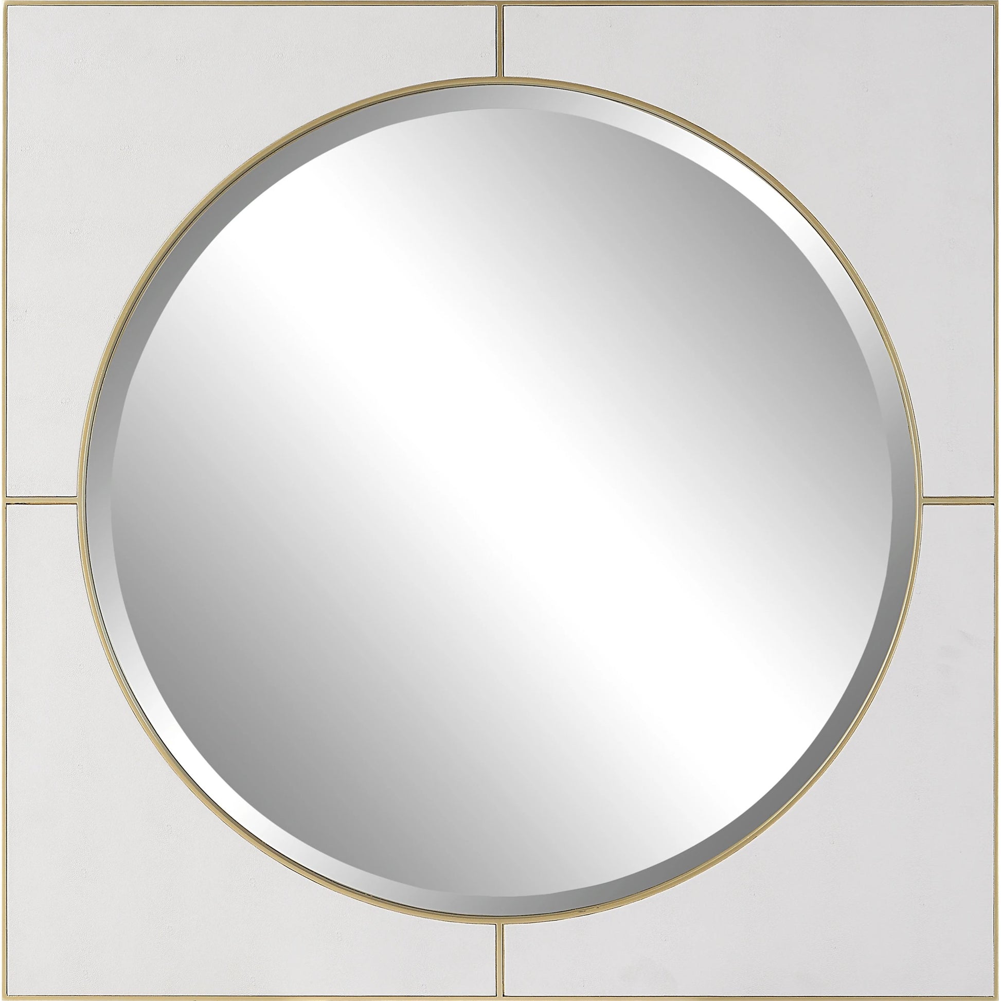 Cyprus Square Mirror by Uttermost in gold. Made from mirror, mdf, pu leather in a modern style.