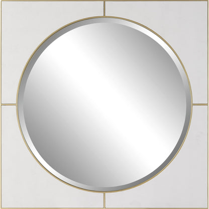 Cyprus Square Mirror by Uttermost in gold. Made from mirror, mdf, pu leather in a modern style.