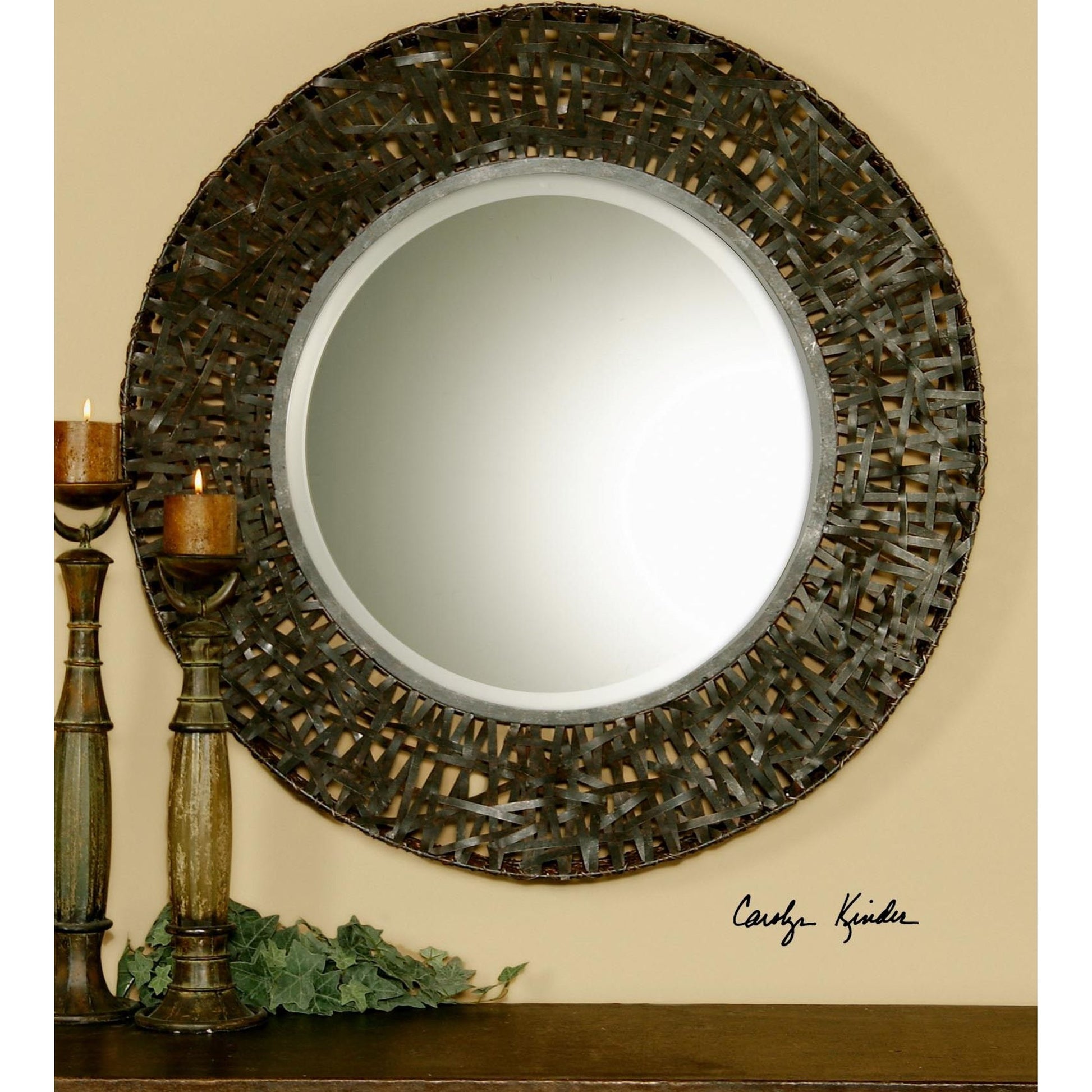 Alita Woven Metal Mirror by Uttermost in light. Made from glass, iron, mdf in a modern style.