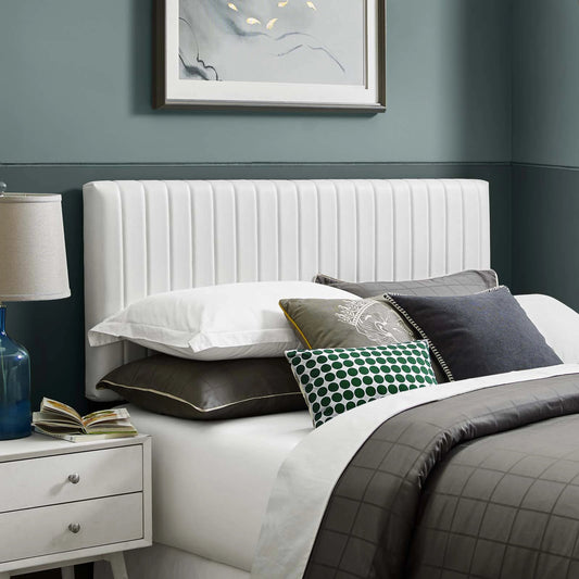 Oconto Headboard by Evans & Londeen in white. Made from faux leather in a unique style.