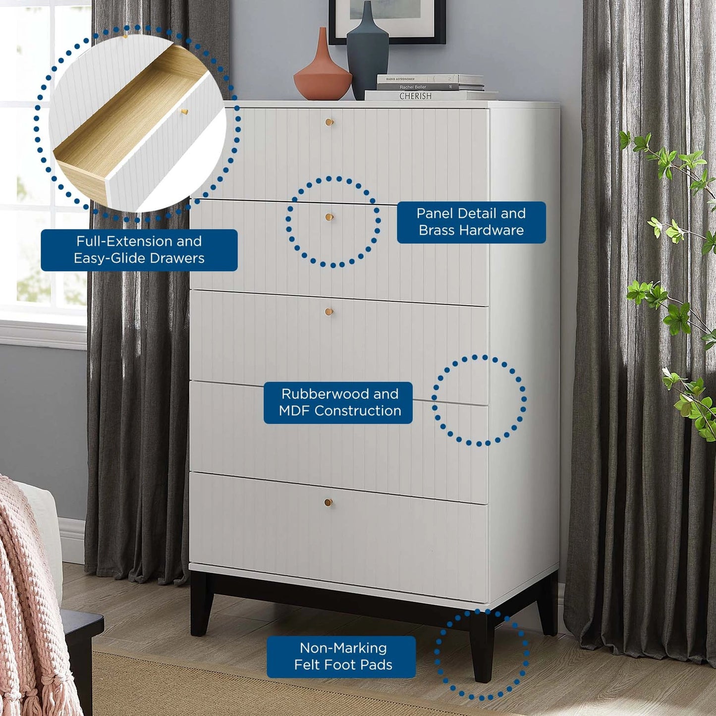 009 SI-1932010 | Closeup | Day Chest by Evans & Londeen in white. Made from mdf board, rubberwood in a modern style.