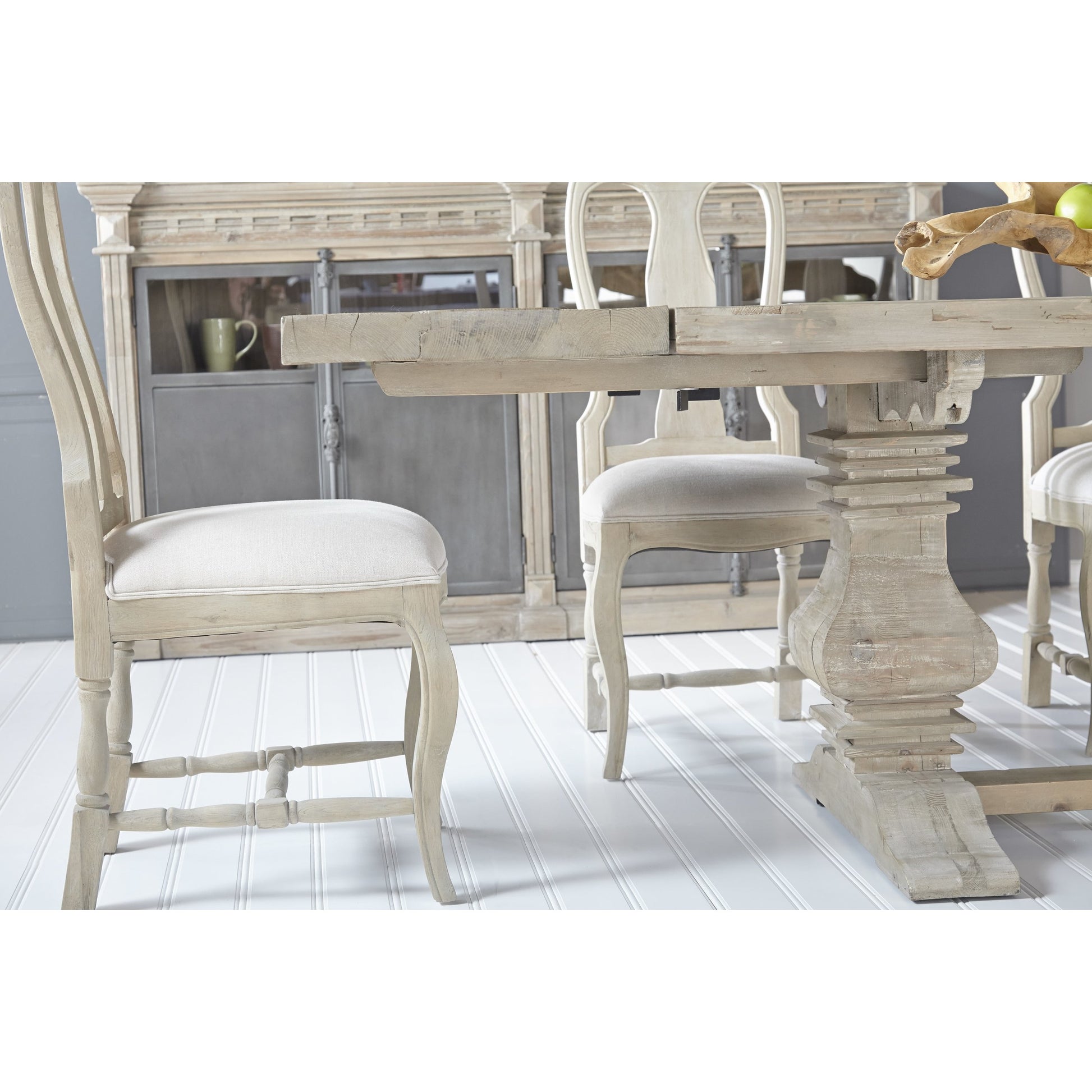 Monastery Dining Table by Essentials For Living in smoke gray pine. Made from reclaimed pine, reclaimed birch in a cottage & farmhouse style.