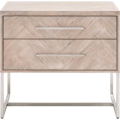 Mosaic Nightstand by Essentials For Living in natural gray, brushed stainless steel. Made from wood in a modern style.