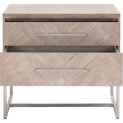 Mosaic Nightstand by Essentials For Living in natural gray, brushed stainless steel. Made from wood in a modern style.