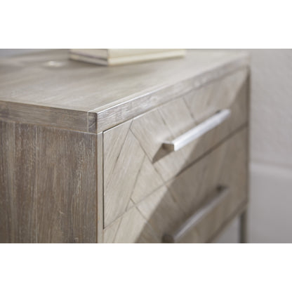 Mosaic Nightstand by Essentials For Living in natural gray, brushed stainless steel. Made from wood in a modern style.