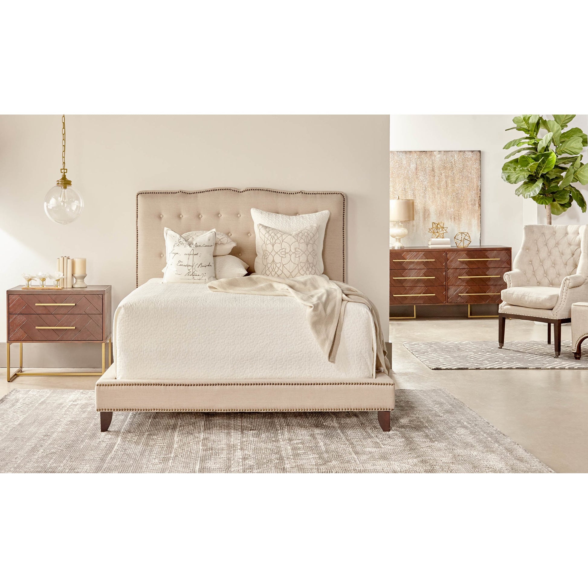 Mosaic Nightstand by Essentials For Living in natural gray, brushed stainless steel. Made from wood in a modern style.