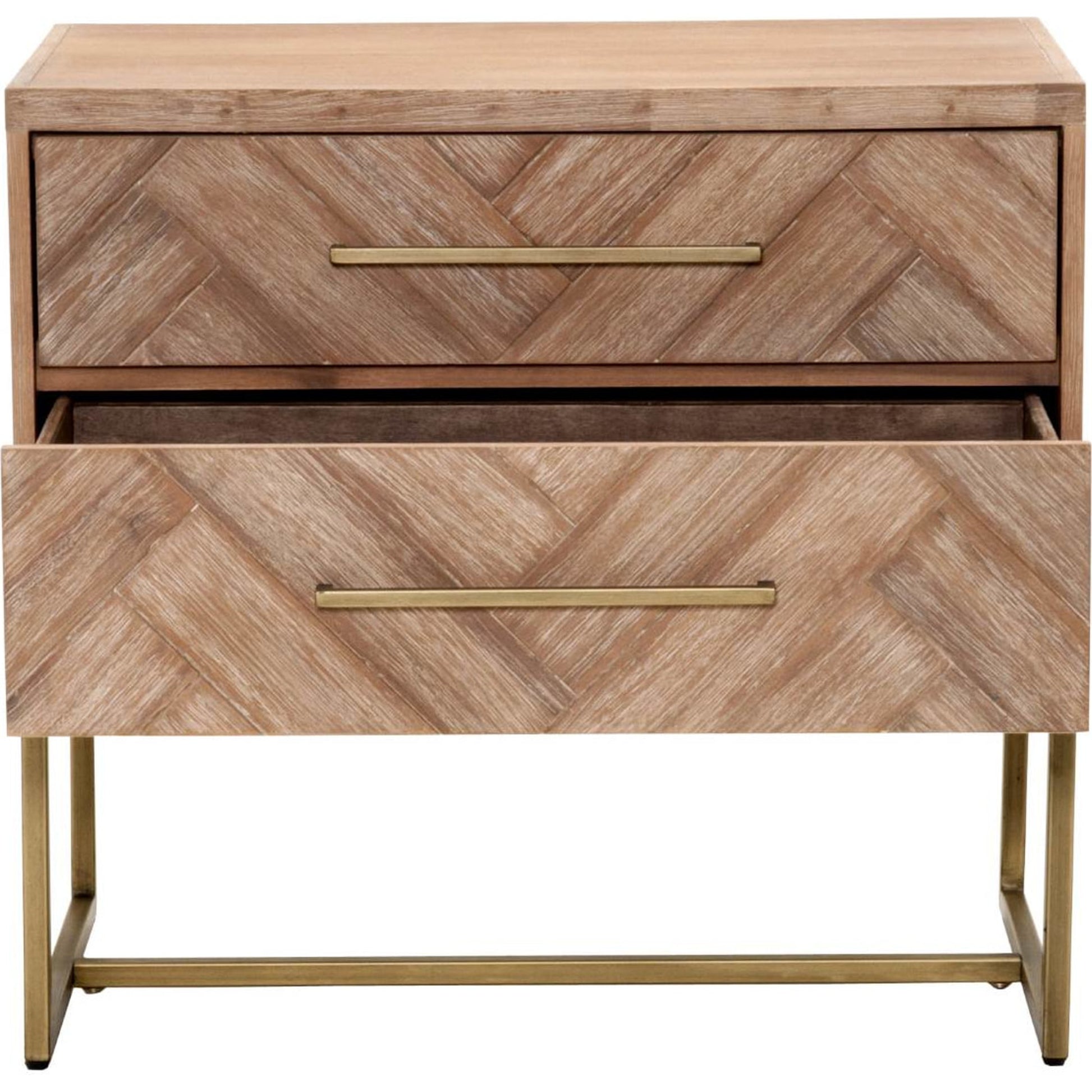 Mosaic Nightstand by Essentials For Living in natural gray, brushed stainless steel. Made from wood in a modern style.