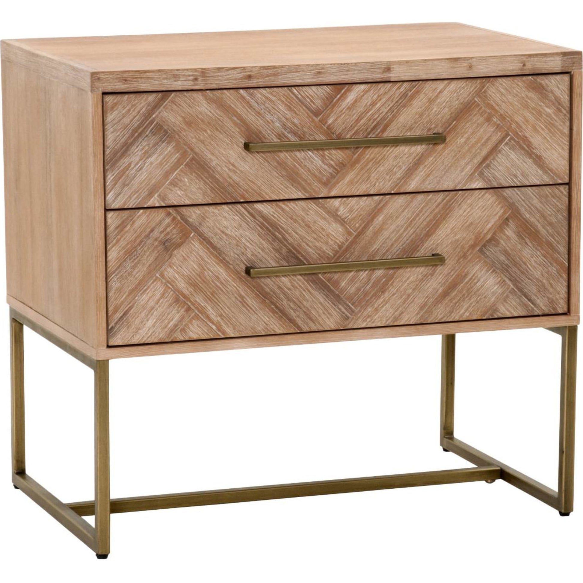 Mosaic Nightstand by Essentials For Living in natural gray, brushed stainless steel. Made from wood in a modern style.