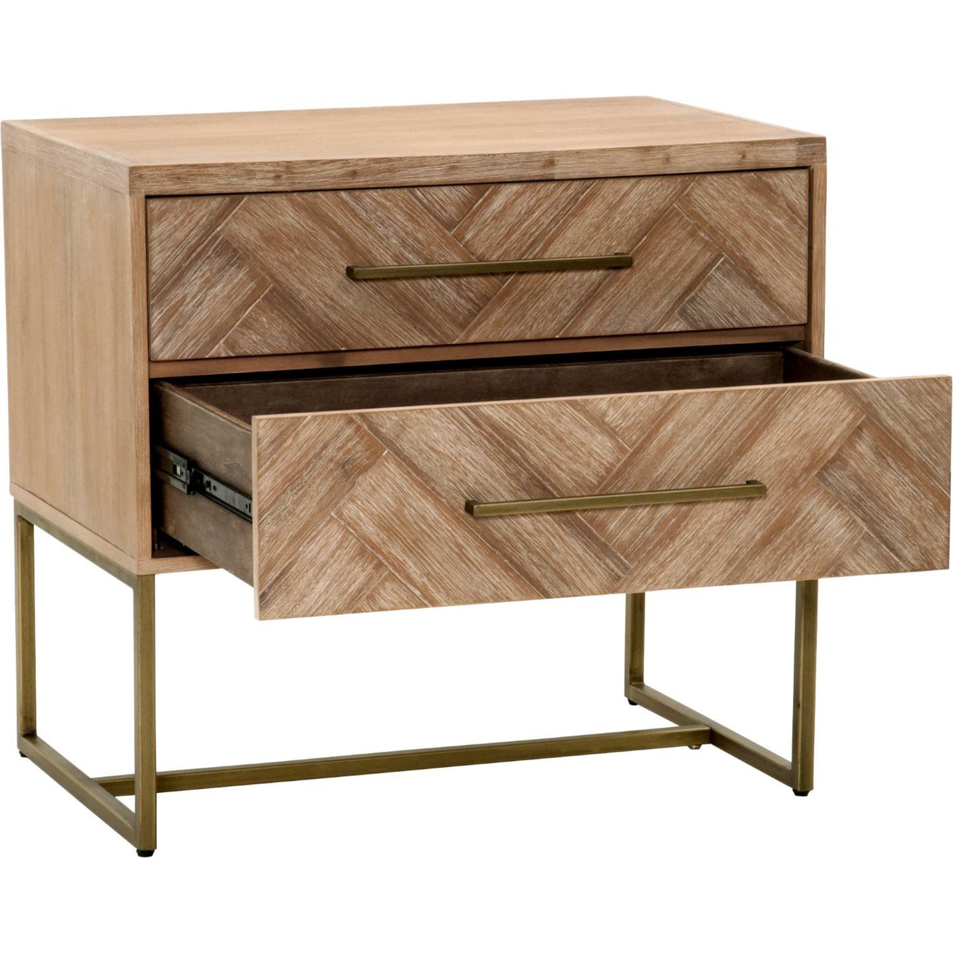 Mosaic Nightstand by Essentials For Living in natural gray, brushed stainless steel. Made from wood in a modern style.