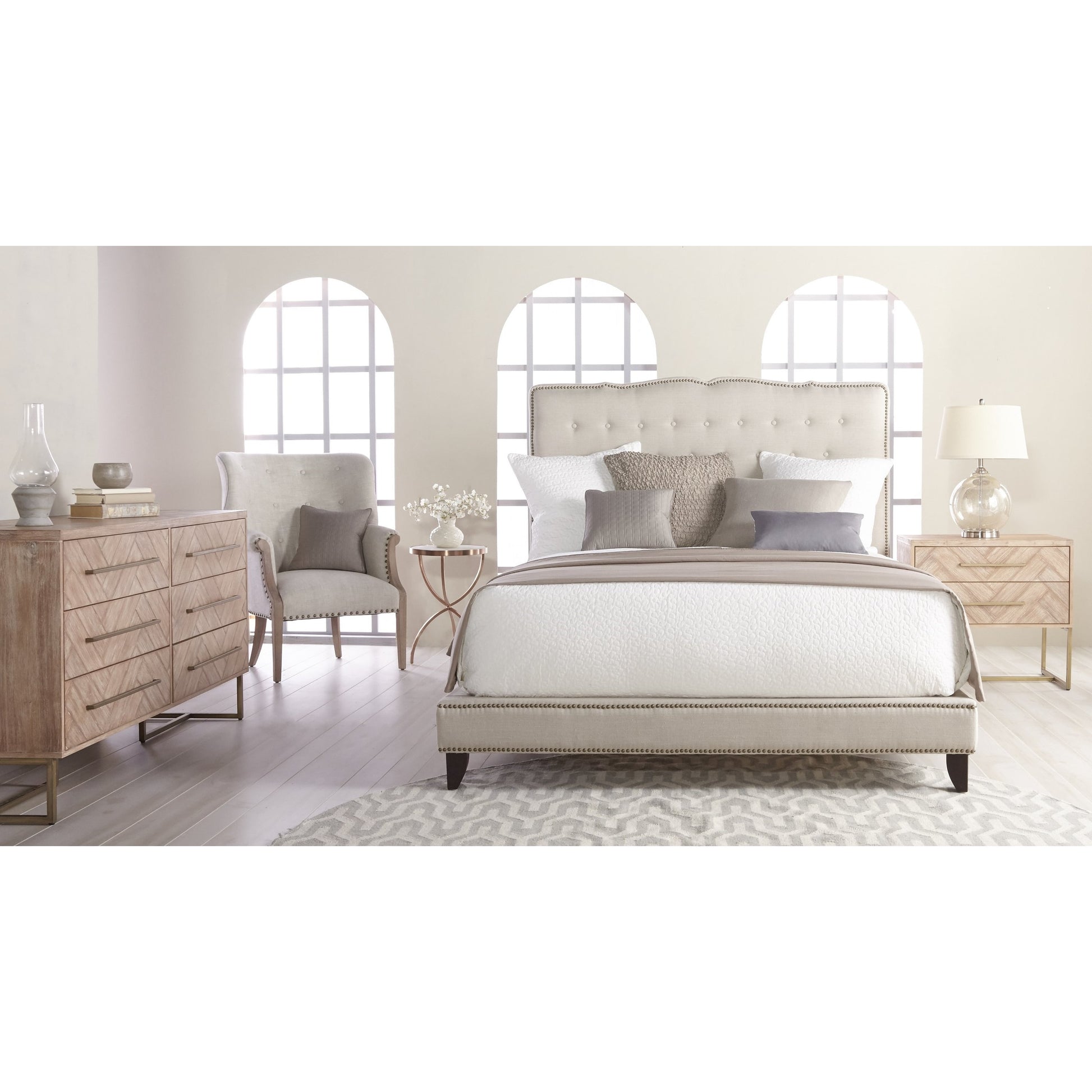 Mosaic Nightstand by Essentials For Living in natural gray, brushed stainless steel. Made from wood in a modern style.