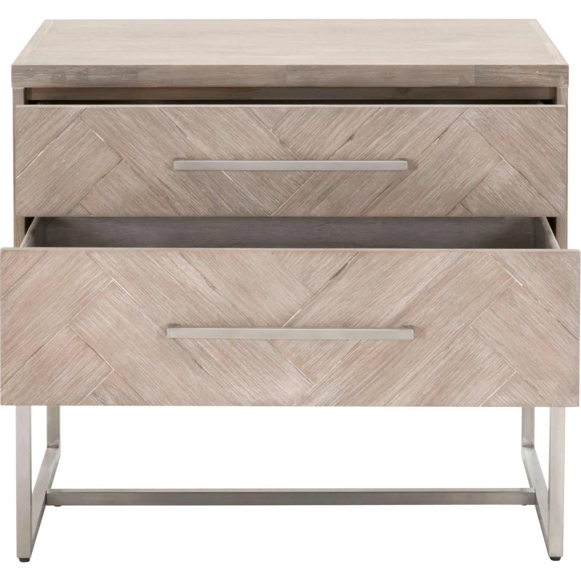 Mosaic Nightstand by Essentials For Living in natural gray, brushed stainless steel. Made from wood in a modern style.