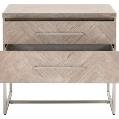 Mosaic Nightstand by Essentials For Living in natural gray, brushed stainless steel. Made from wood in a modern style.