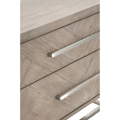 Mosaic Nightstand by Essentials For Living in natural gray, brushed stainless steel. Made from wood in a modern style.