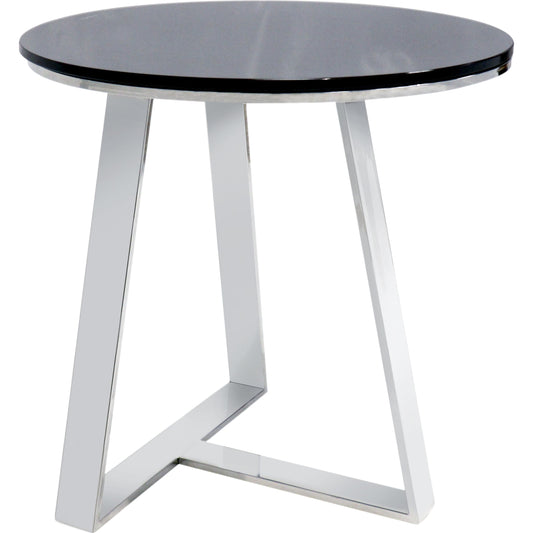 Luxe End Table by Pasargad Home in chrome and black. Made from glass, steel in a modern style.