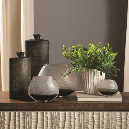 Nail Head Bowl by Global Views in rustic white. Made from ceramic in a coastal style.