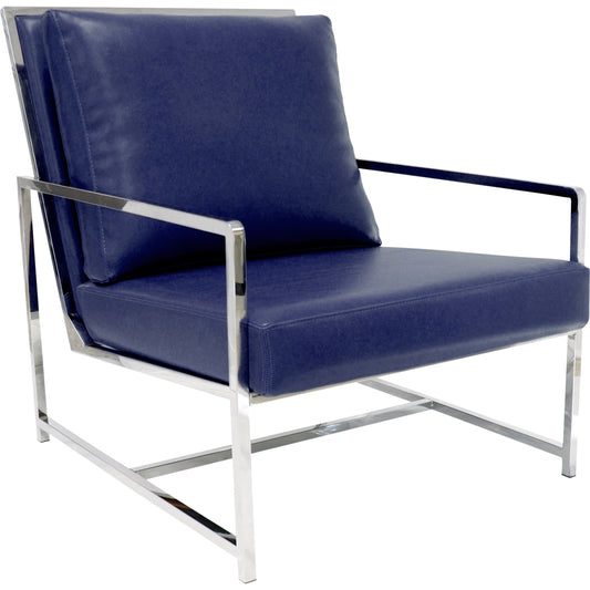 Luxe Chair by Pasargad Home in chrome and navy. Made from faux leather in a modern style.