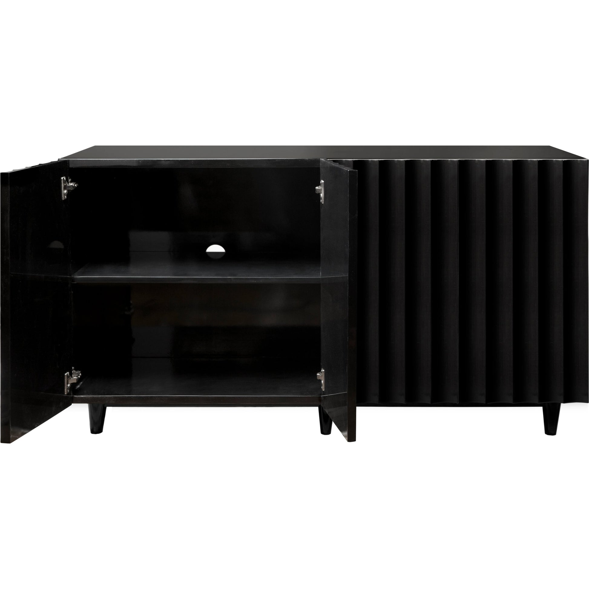 Odette Scalloped Front Cabinet by Worlds Away in black and black. Made from hardwood solids, mdf, metal in a modern style.