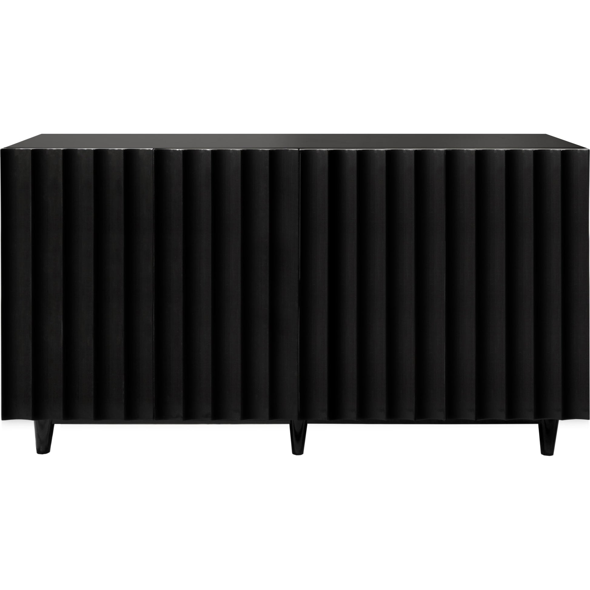 Odette Scalloped Front Cabinet by Worlds Away in black and black. Made from hardwood solids, mdf, metal in a modern style.