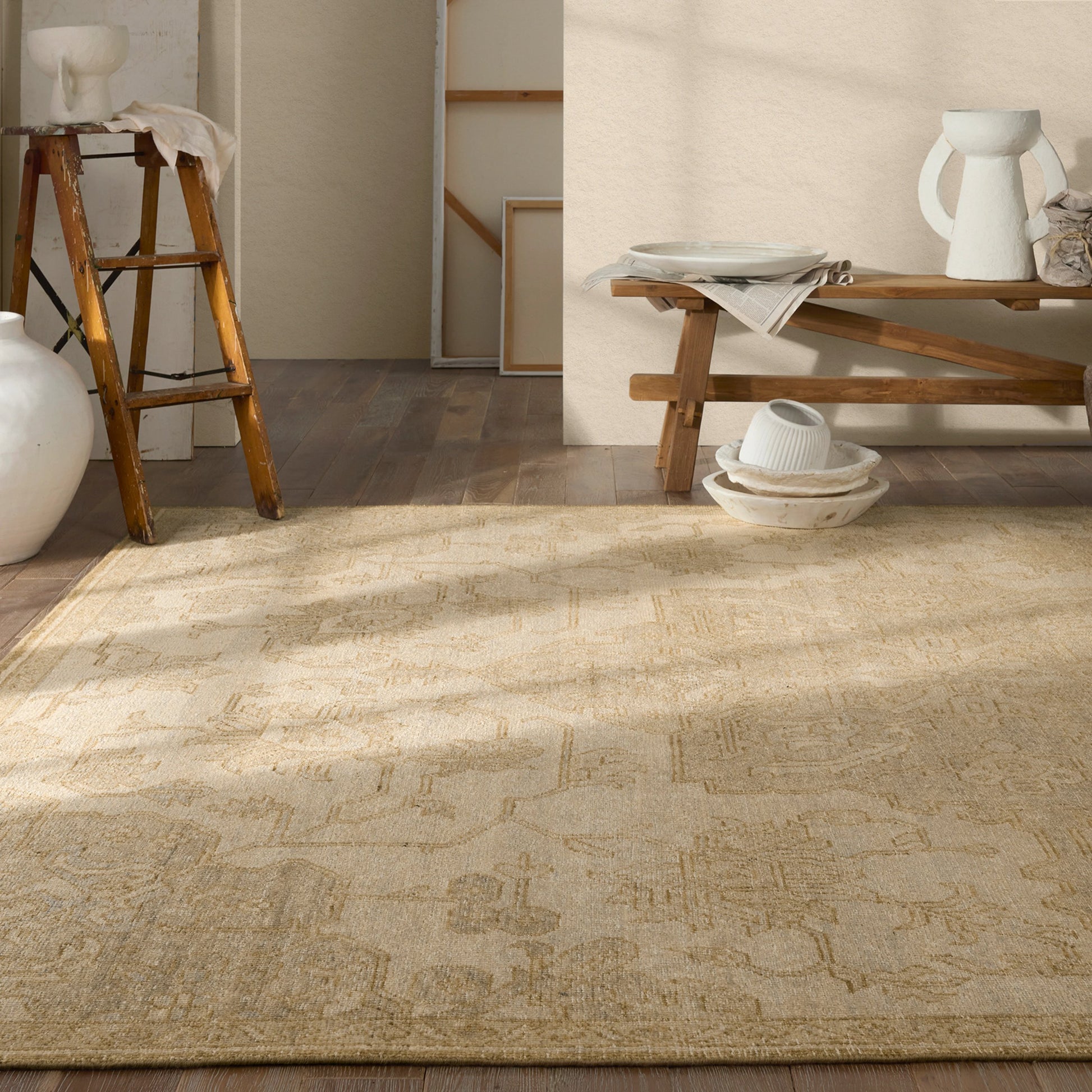 Onessa ONE07 Rug by Jaipur Living in tan, gold. Made from 100% wool in a unique style.