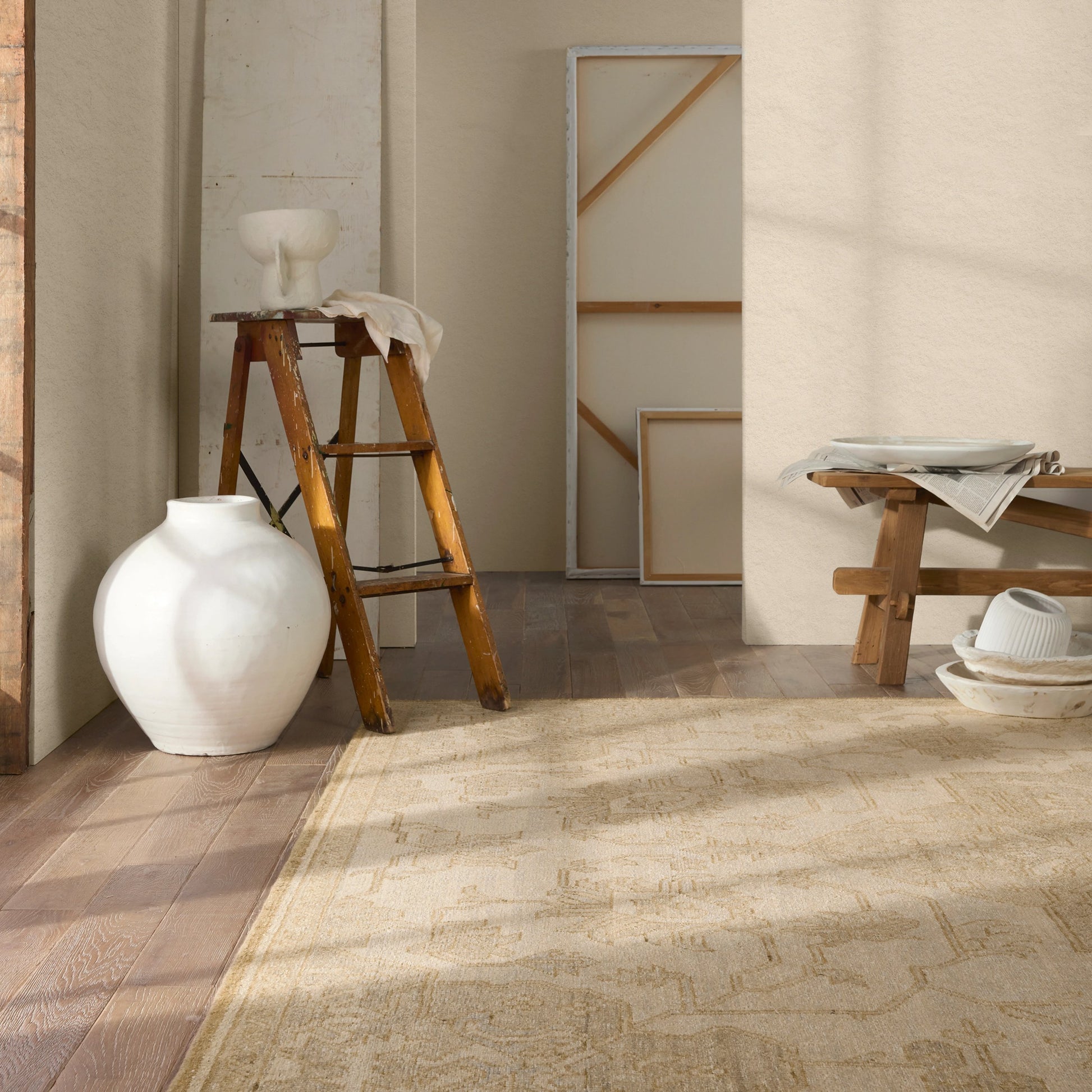 Onessa ONE07 Rug by Jaipur Living in tan, gold. Made from 100% wool in a unique style.