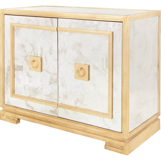 Ophelia Cabinet by Worlds Away in gold and gold. Made from hardwood solids, mdf, glass, metal in a modern style.
