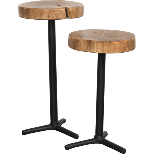 Organic Martini Tables by LH Imports in natural, black powder coated. Made from acacia in a rustic style.