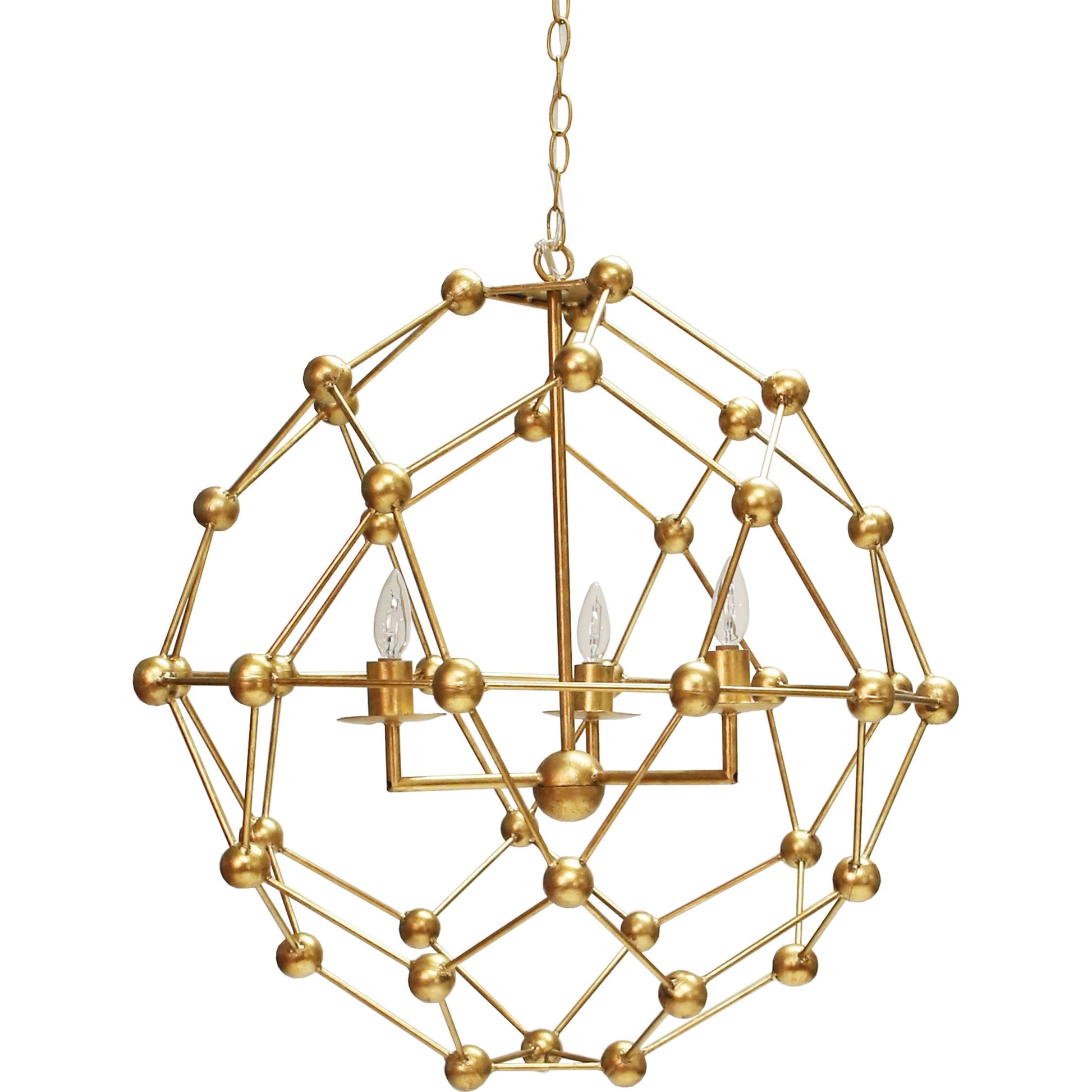 Orbit Molecule Chandelier by Worlds Away in silver leaf and silver leaf. Made from metal in a modern style.