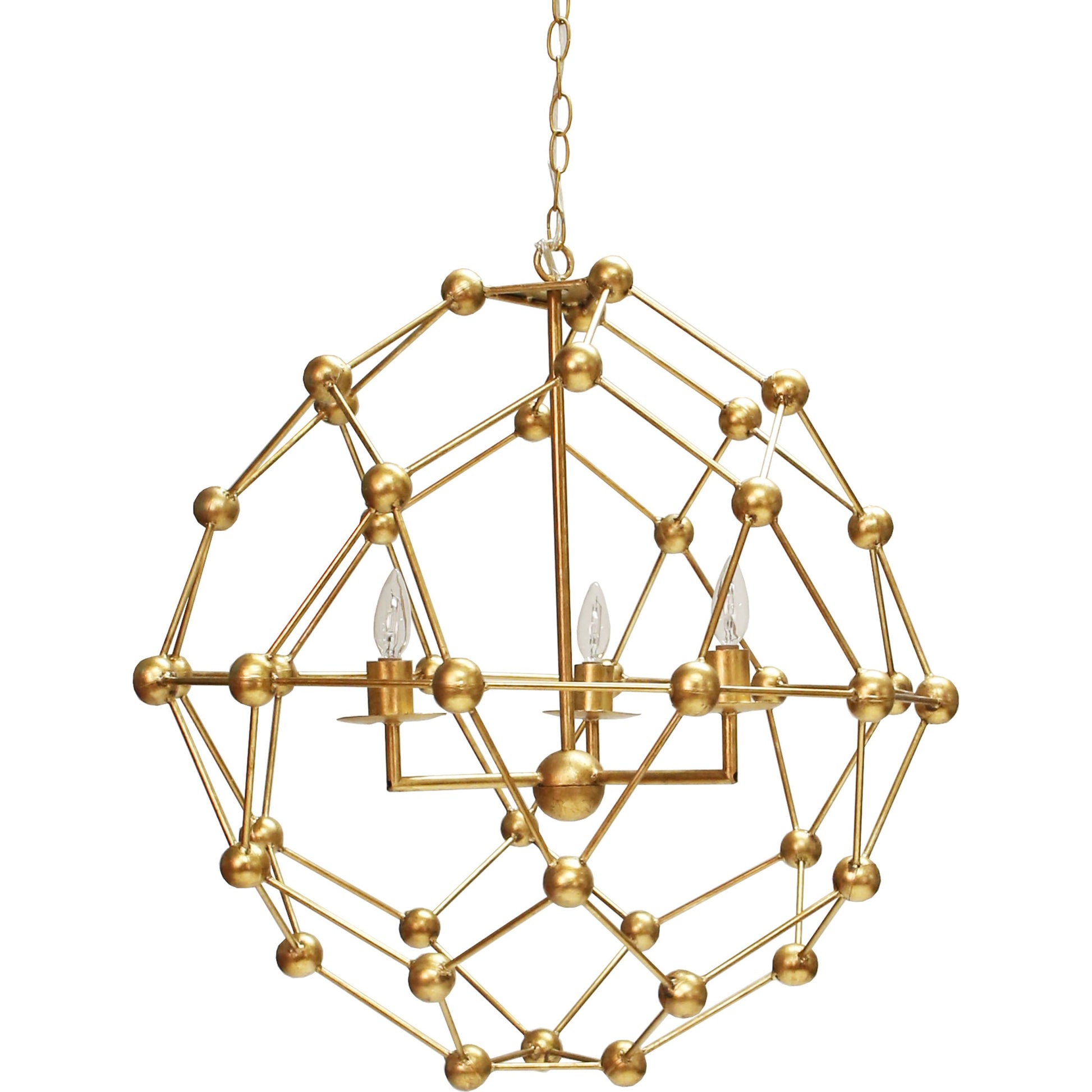 Orbit Molecule Chandelier by Worlds Away in silver leaf and silver leaf. Made from metal in a modern style.
