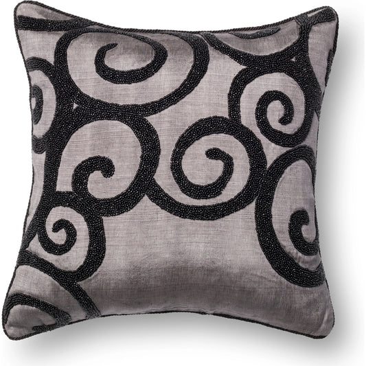 P0010 Pillow by Loloi in grey, black. Made from 100% rayon silk in a transitional style.