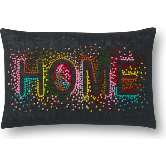Home Pillow by Loloi in black, multi. Made from 100% cotton in a modern style.