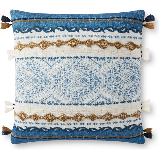 P0930 Pillow by Loloi in blue, natural. Made from 100% cotton in a rustic style.