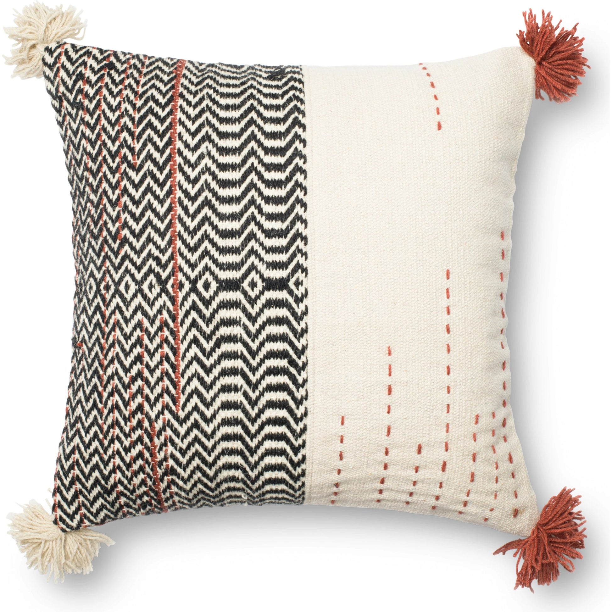 Scratch Pillow by Loloi in black, ivory. Made from 50% wool, 50% cotton in a rustic style.