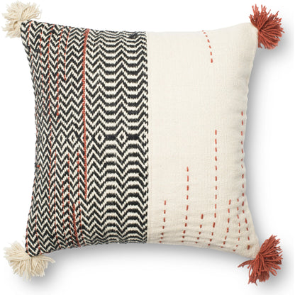 Scratch Pillow by Loloi in black, ivory. Made from 50% wool, 50% cotton in a rustic style.