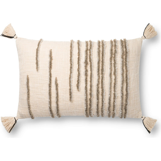 Ronin Pillow by Loloi in natural, stone. Made from 50% cotton, 50% polyester in a eclectic & global style.