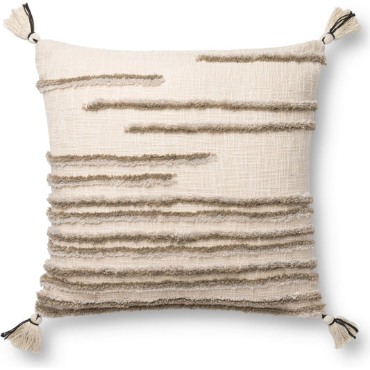 Ronin Pillow by Loloi in natural, stone. Made from 50% cotton, 50% polyester in a eclectic & global style.