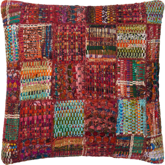 Multi Weave Pillow by Loloi in red, multi. Made from wool, viscose, cotton in a modern style.