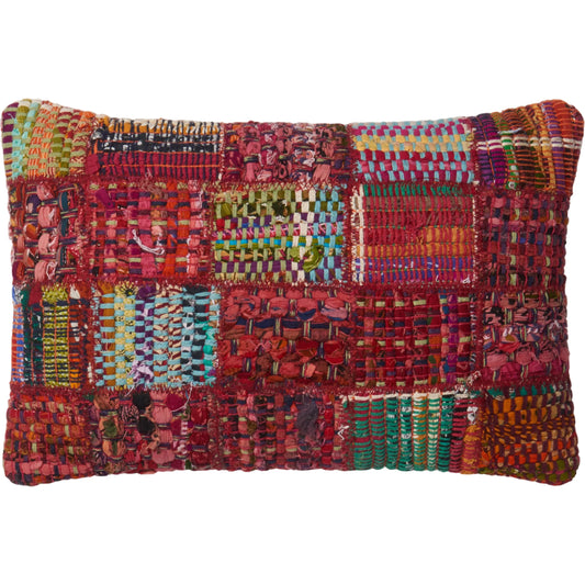 Multi Weave Pillow by Loloi in red, multi. Made from wool, viscose, cotton in a modern style.