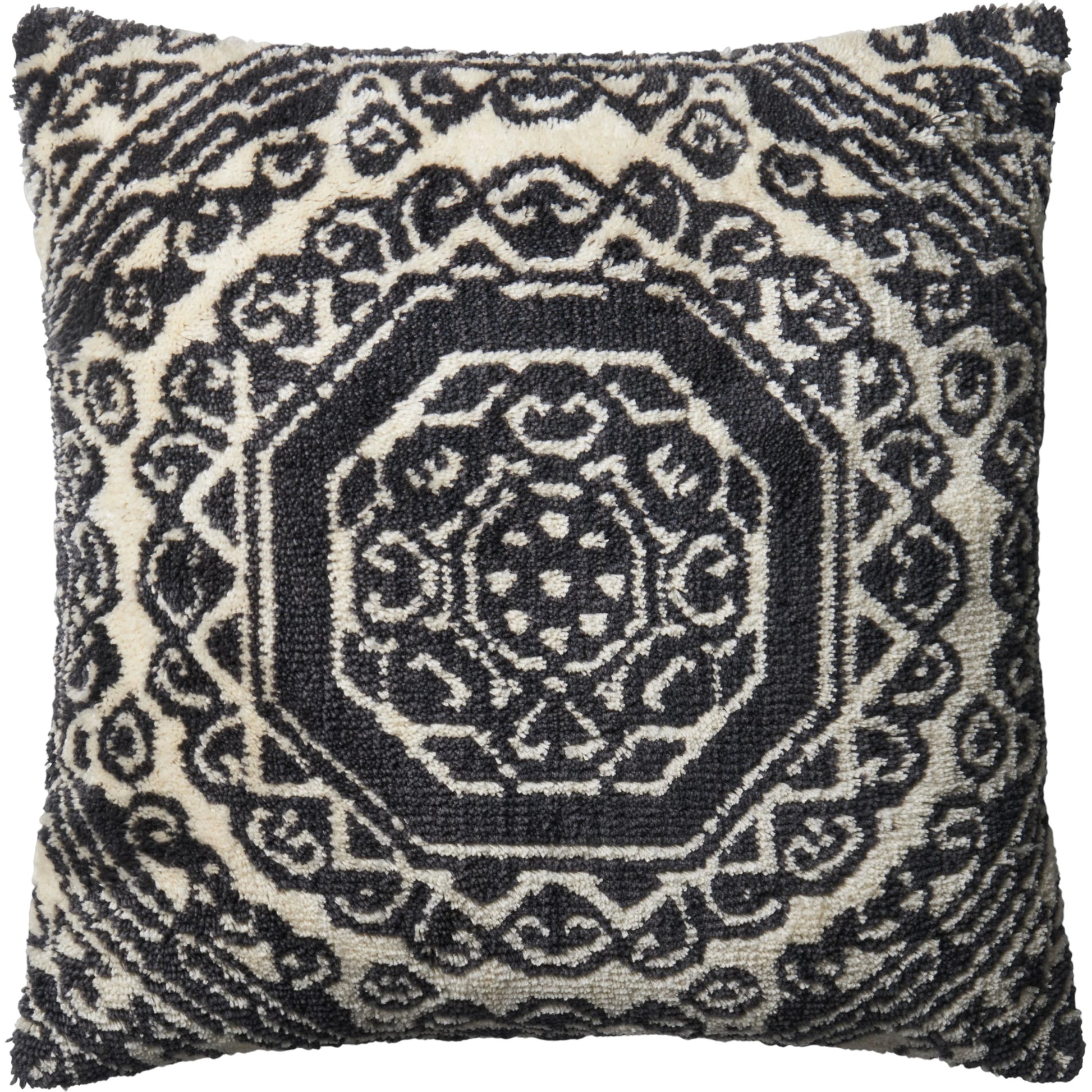 Muyuan Pillow by Loloi in black, white. Made from polyester, linen in a eclectic & global style.