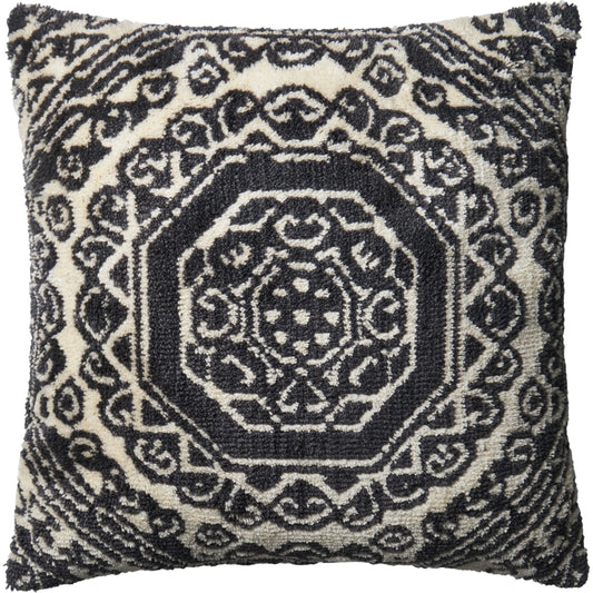 Muyuan Pillow by Loloi in black, white. Made from polyester, linen in a eclectic & global style.