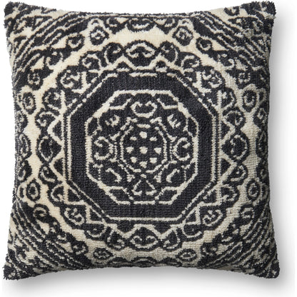 Muyuan Pillow by Loloi in black, white. Made from polyester, linen in a eclectic & global style.