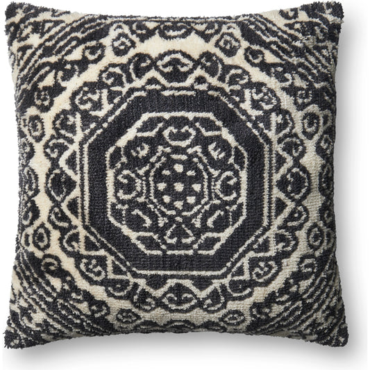 Muyuan Pillow by Loloi in black, white. Made from polyester, linen in a eclectic & global style.
