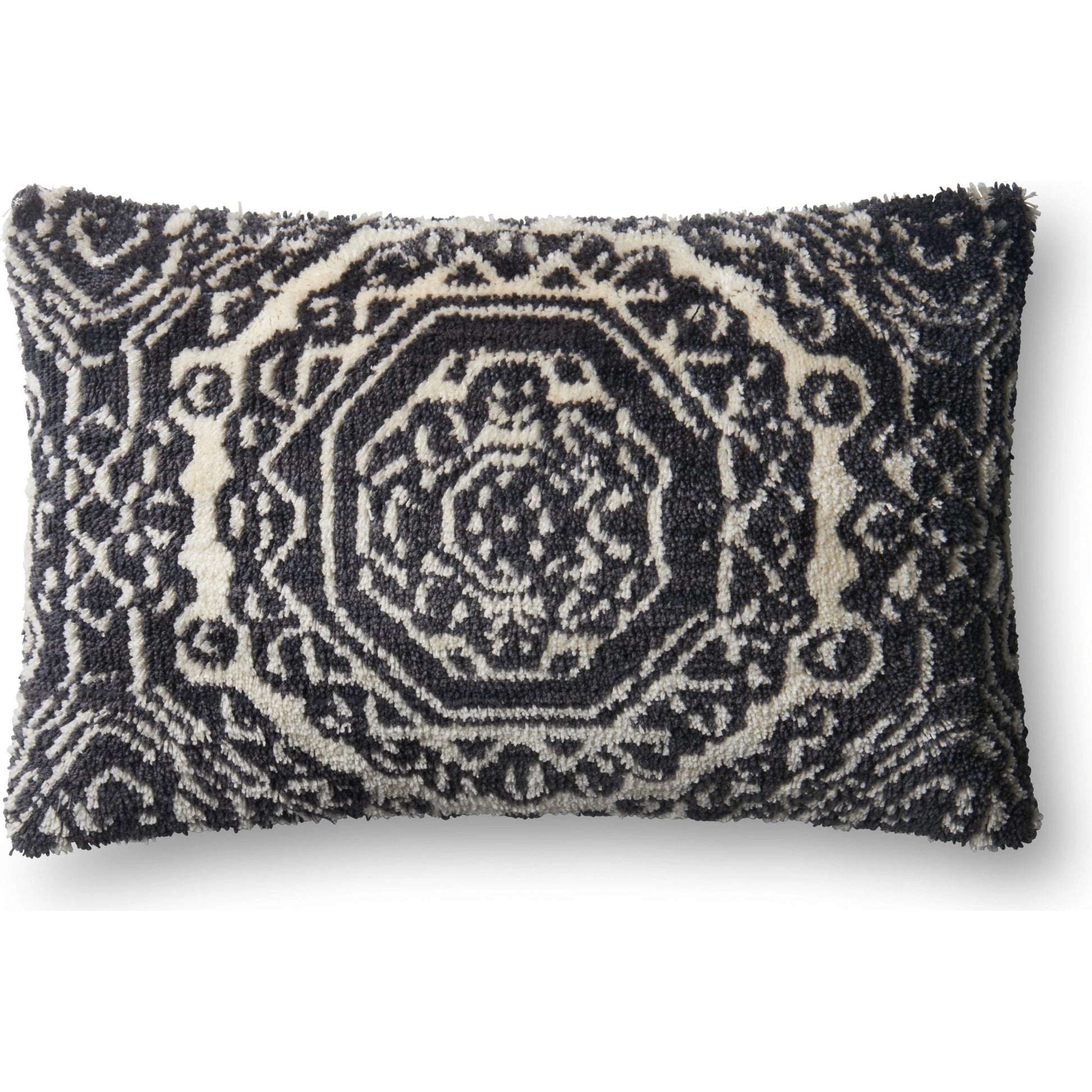 Muyuan Pillow by Loloi in black, white. Made from polyester, linen in a eclectic & global style.