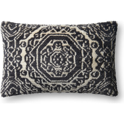 Muyuan Pillow by Loloi in black, white. Made from polyester, linen in a eclectic & global style.