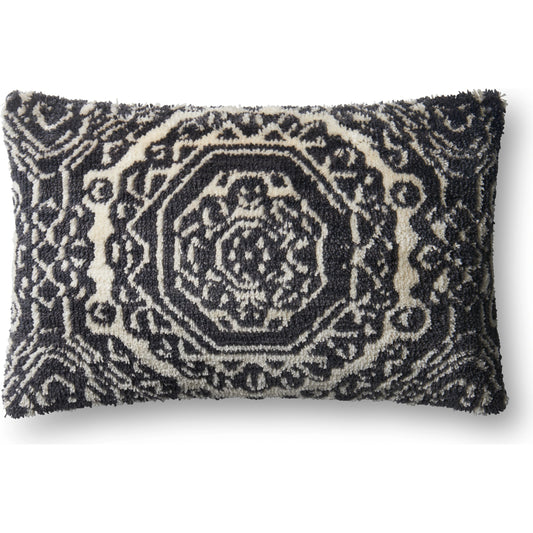 Muyuan Pillow by Loloi in black, white. Made from polyester, linen in a eclectic & global style.