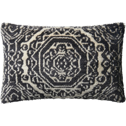 Muyuan Pillow by Loloi in black, white. Made from polyester, linen in a eclectic & global style.