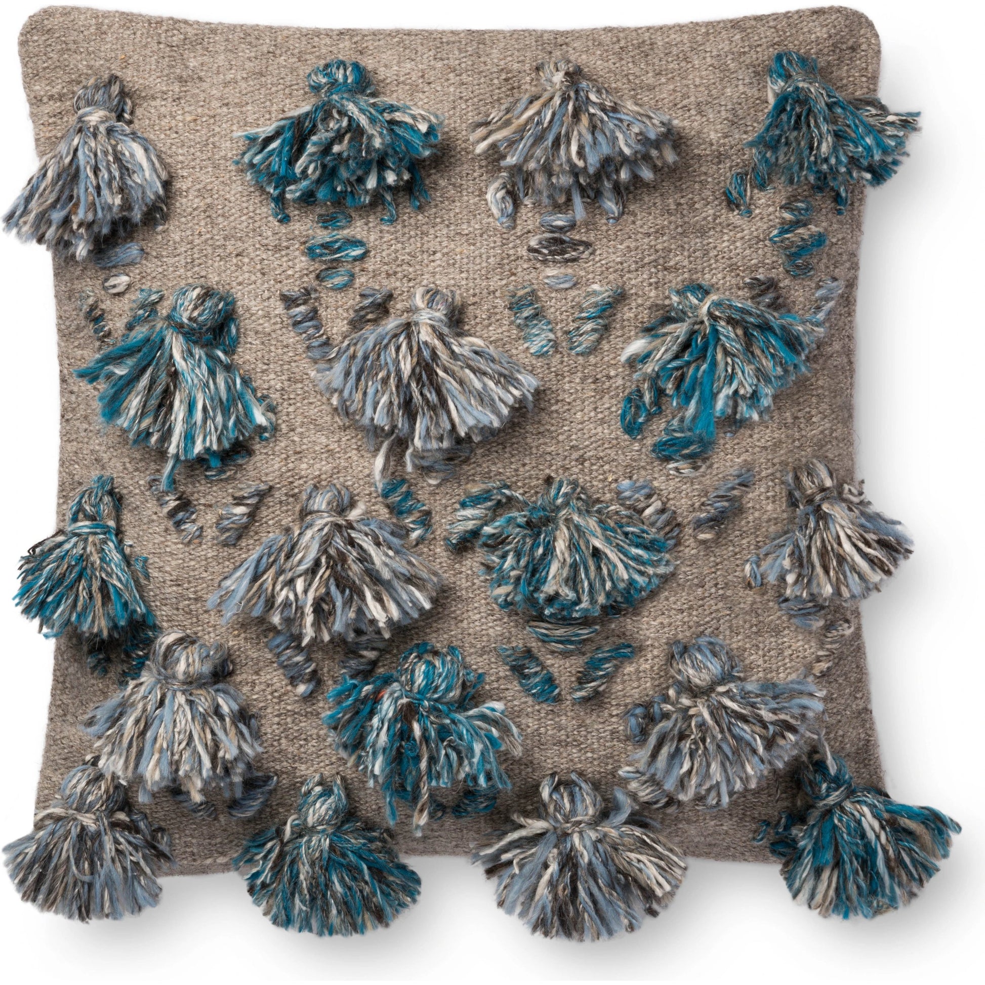 P0695 Pillow by Loloi in blue, multi. Made from cotton, polyester, wool in a eclectic & global style.