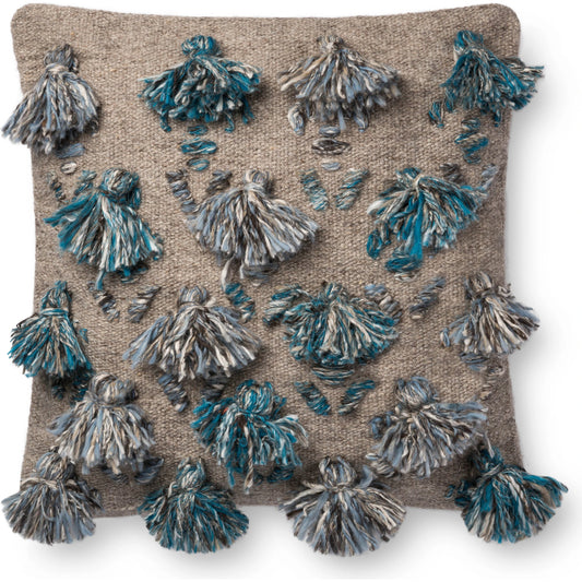 P0695 Pillow by Loloi in blue, multi. Made from cotton, polyester, wool in a eclectic & global style.