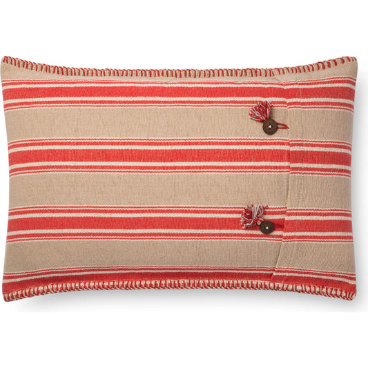 P0718 Pillow by Loloi in red, natural. Made from jute, cotton, polyester in a cottage & farmhouse style.