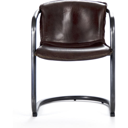 Kye Dining Chair by Zentique in top grained brown leather and iron. Made from iron in a modern style.
